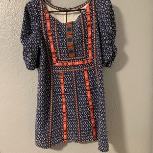 Blue and Orange Patterned Women's Dress
